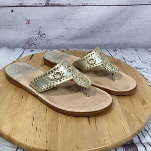 Palm Beach Sandals Gold Metallic Leather Thong Sandals Womens Size 9.5